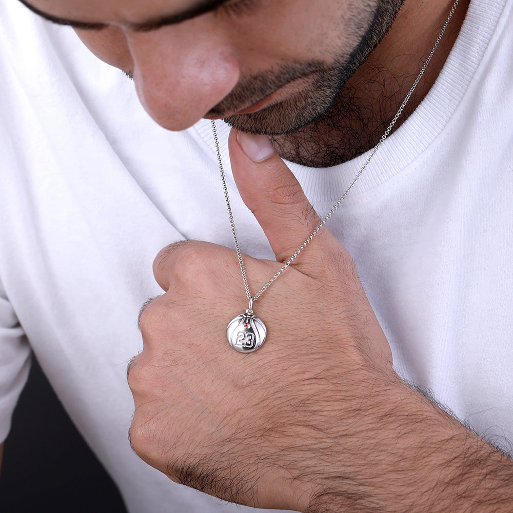 Engraved Basketball Necklace with Number