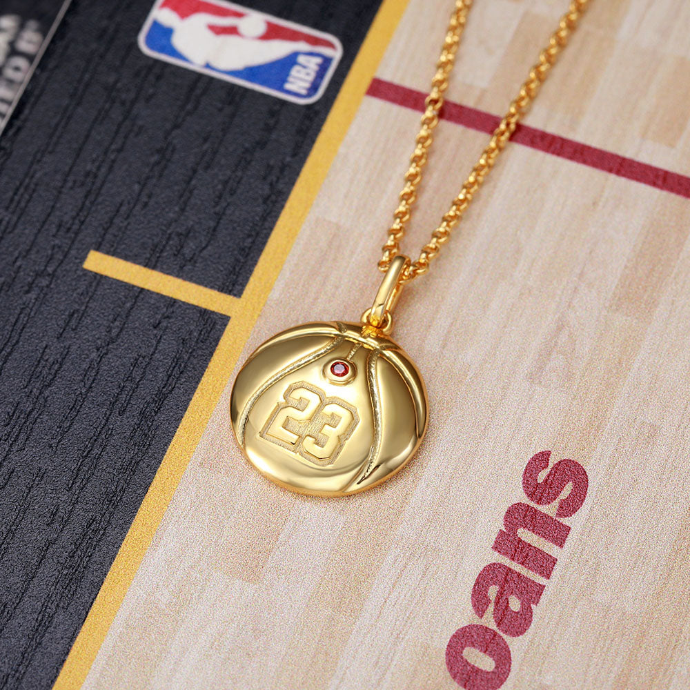 Engraved Basketball Necklace with Number