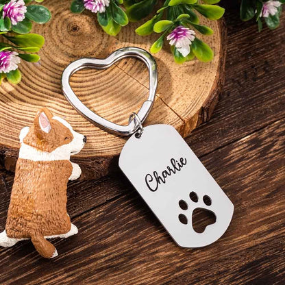 Custom silver dog tag keyring with dog name engraved