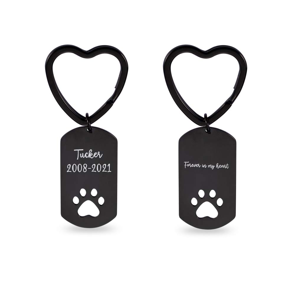 Custom black Paw dog tag keyring with text engraving