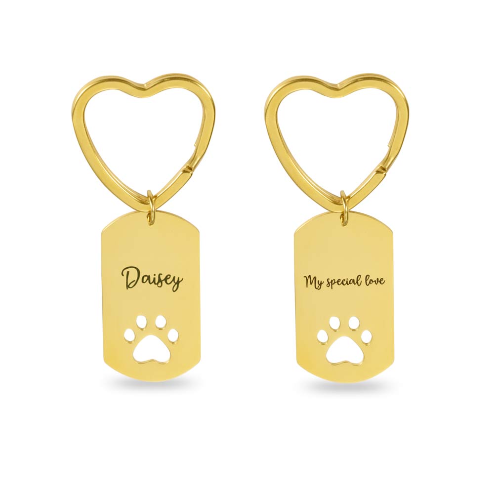 Custom gold Paw dog tag keyring with text engraving