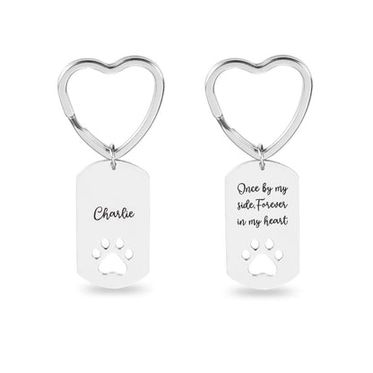 Custom Silver Paw dog tag keyring with text engraving