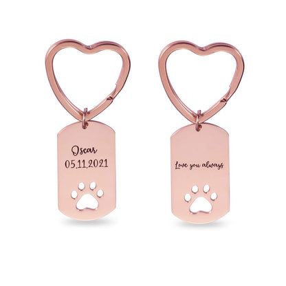 Custom red rose Paw dog tag keyring with text engraving