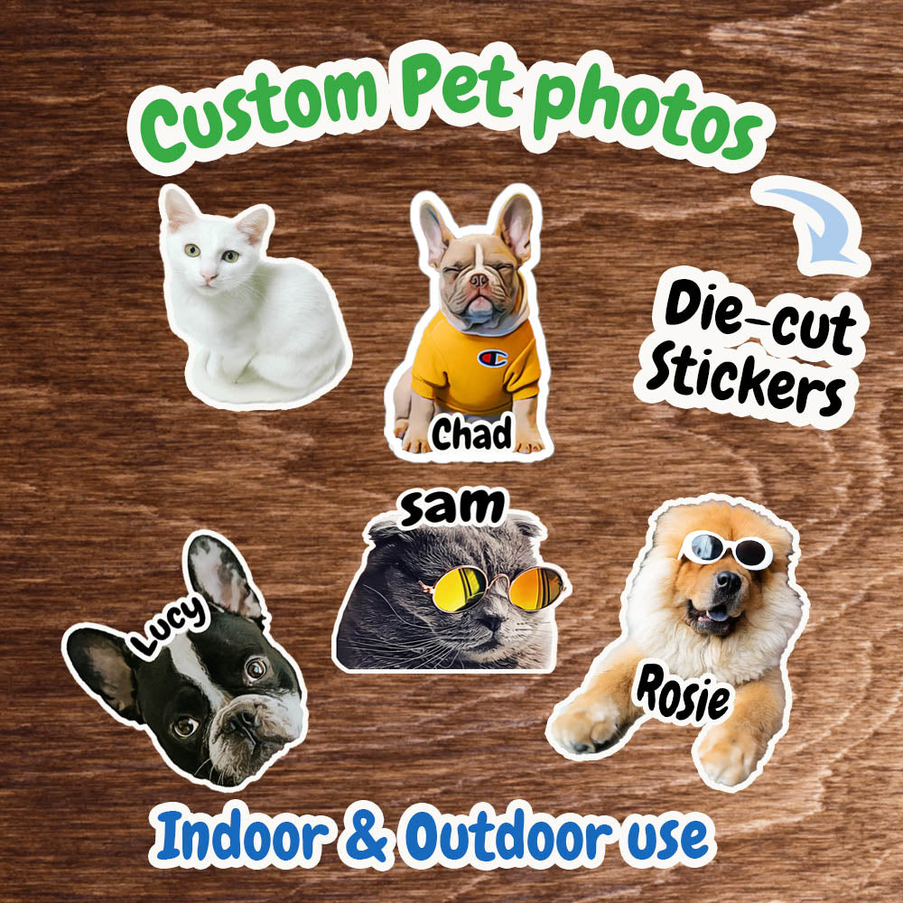 Custom Pet Photo  Die-Cut Stickers Waterproof Sticky (set of 3 pc)